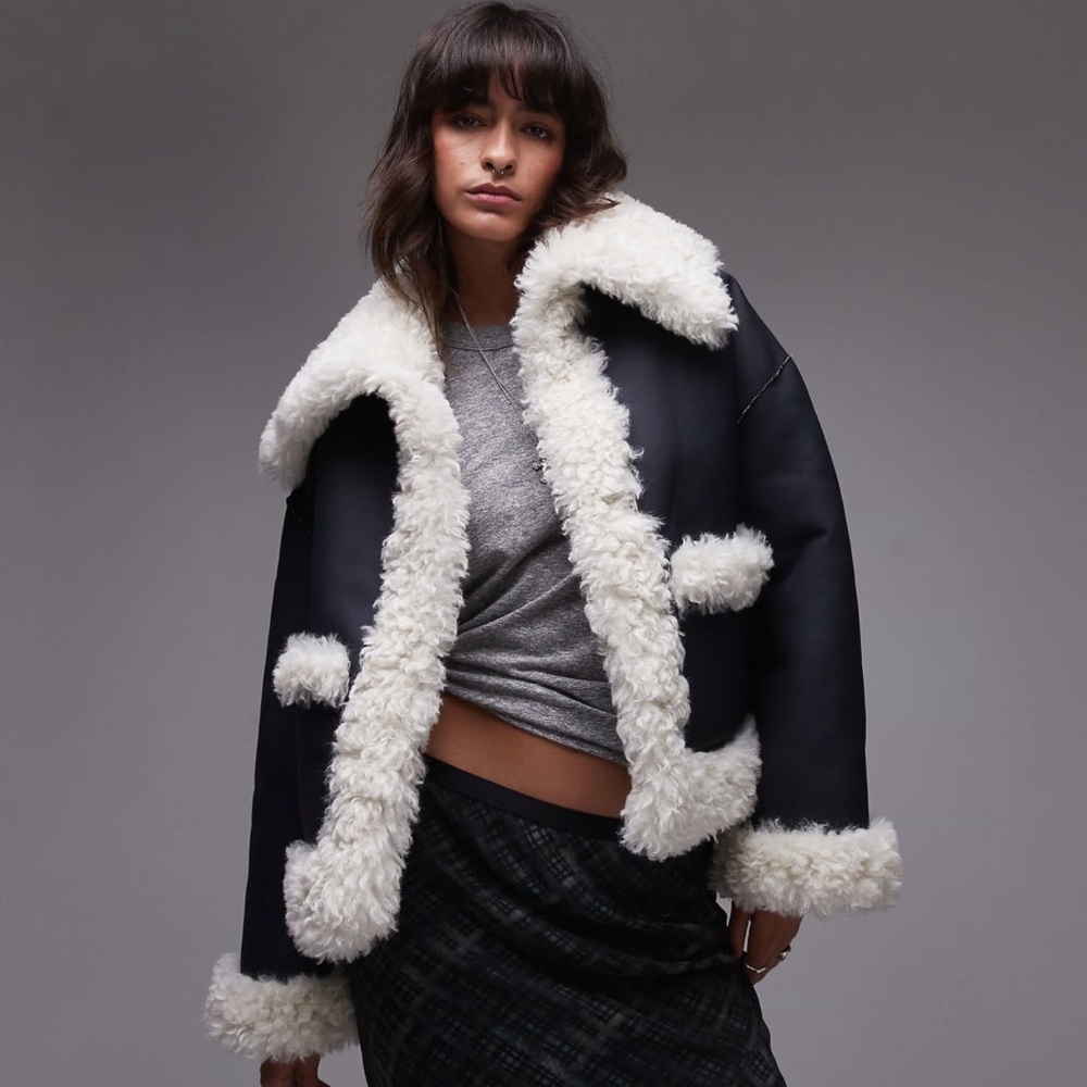 BNWT Free People Oversized Vegan Leather Jacket with Sherpa Details